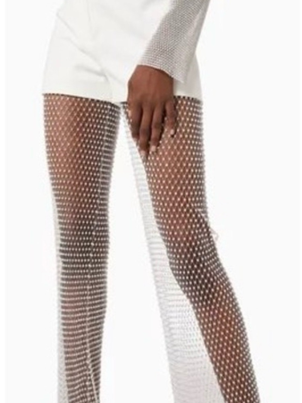 Sparkly Rhinestone Mesh Leggings Pants Sheer Crystal Trousers Fishnet NWT OS